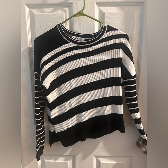 Black and White Asymmetrical Striped Sweater - Picture 1 of 2